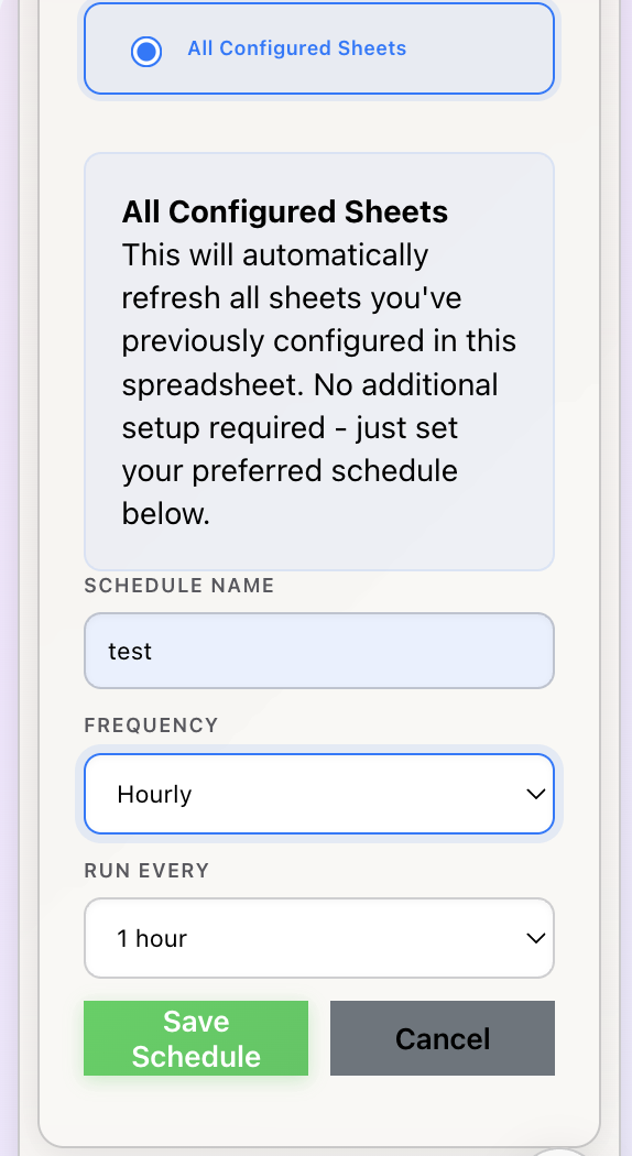 Schedule form with options