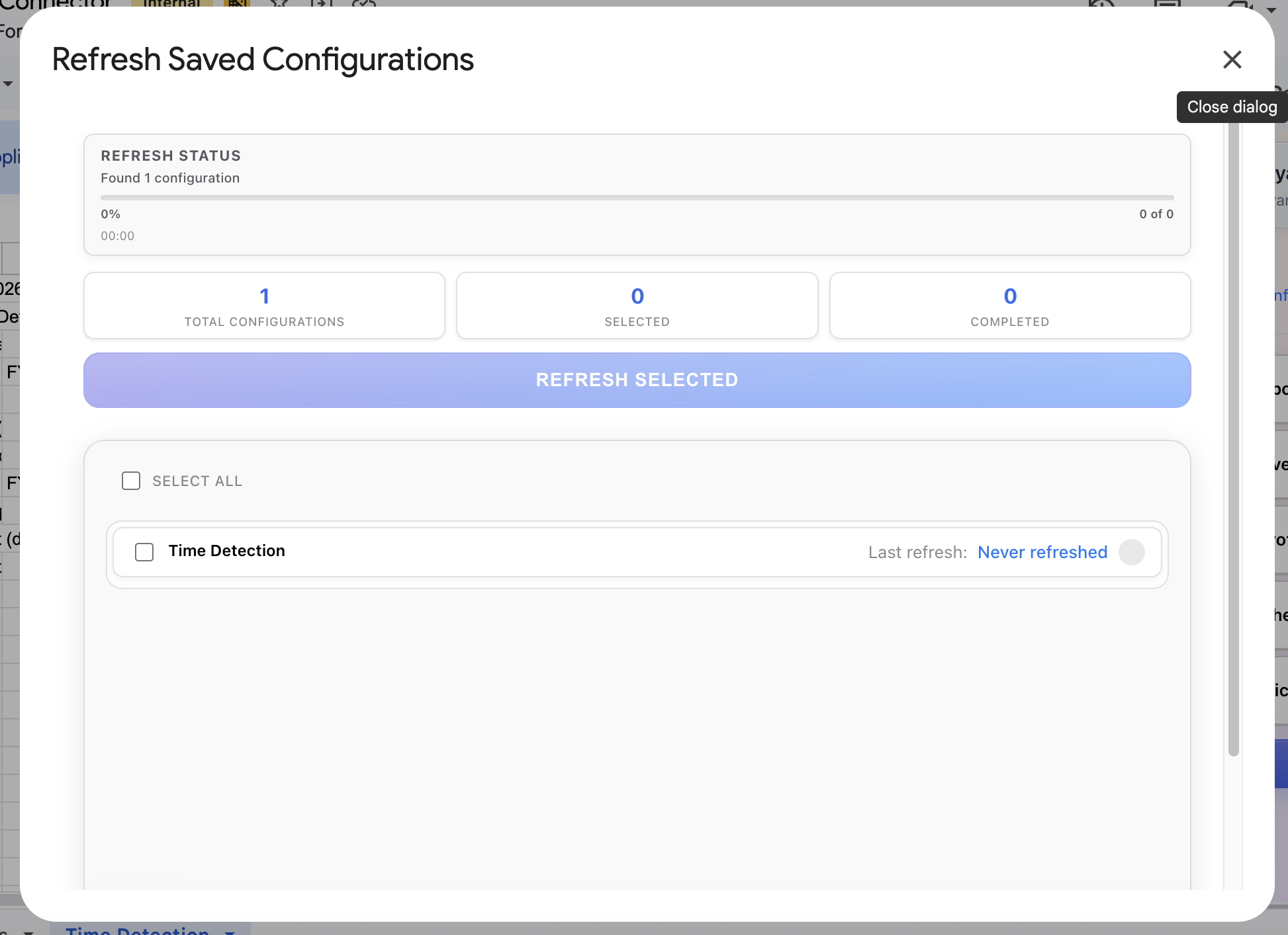 Refresh Sheets dialog