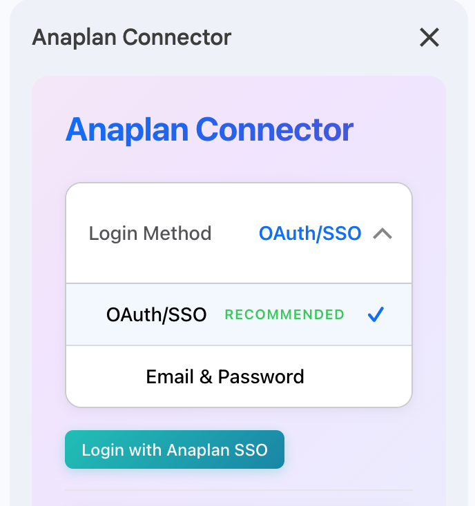 Selecting SSO/OAuth authentication type
