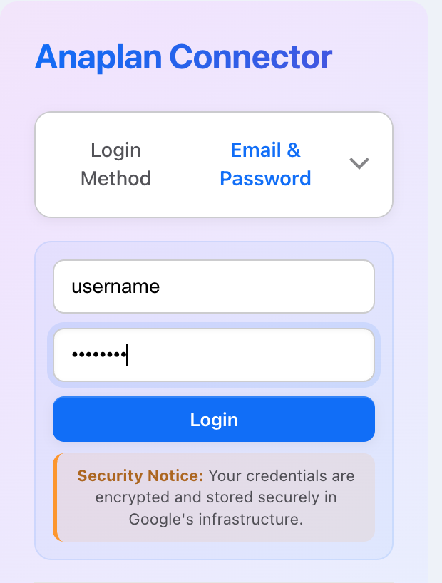 Entering Anaplan email/password