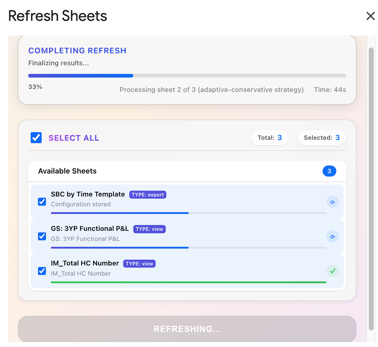 Refresh Sheets HTML popup