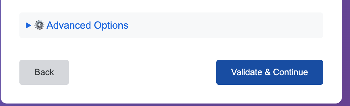 Validate & Continue button